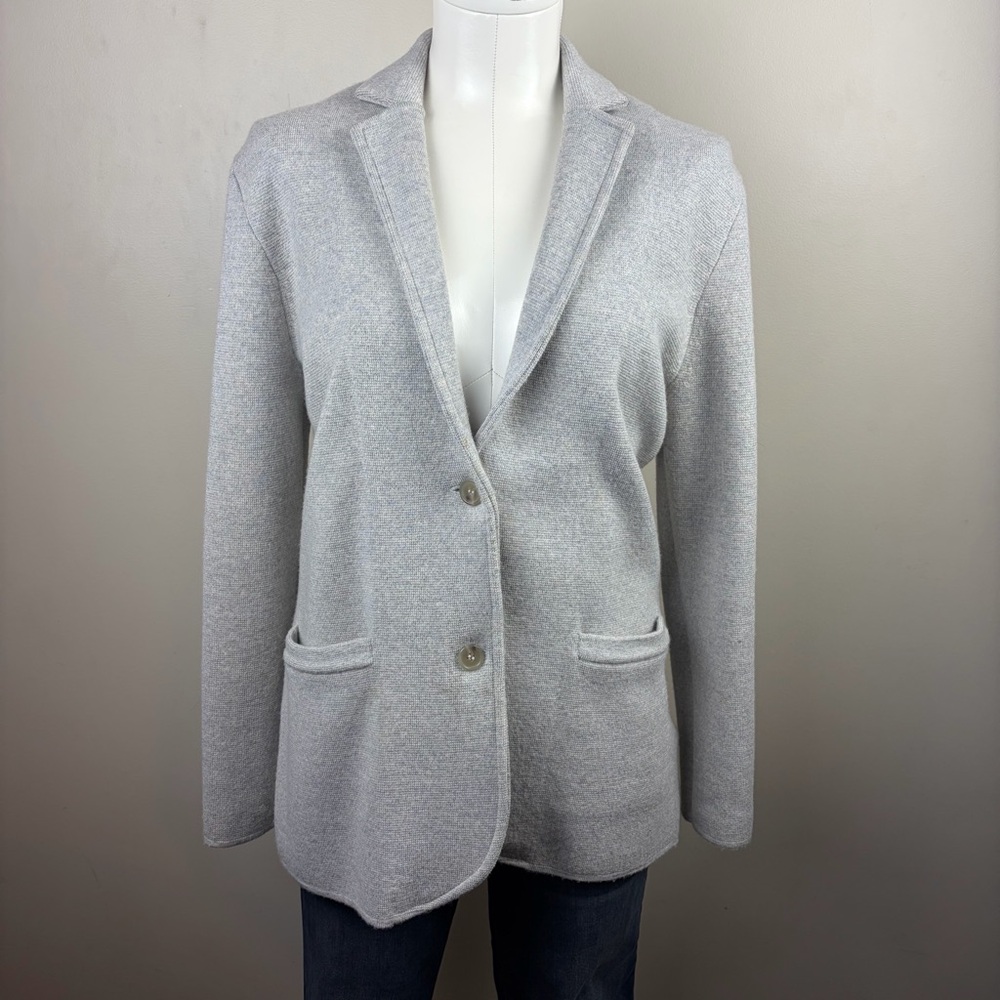 J. Crew S 2 Button Classic Preppy workwear Light Gray Sweater Blazer